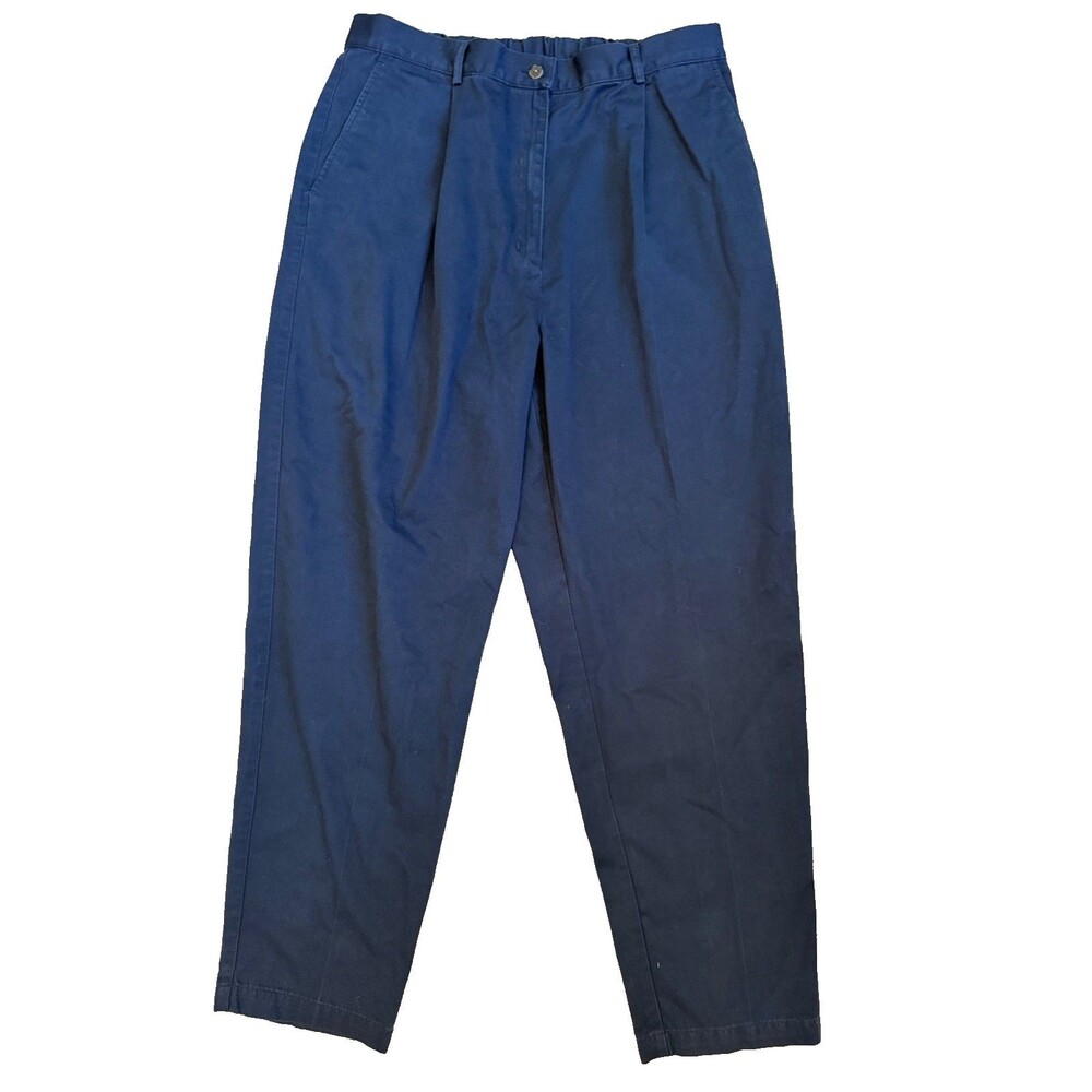 L.L.Bean Women’s Navy Cotton Chino Pants Size 16 Regular Straight Leg Pleated